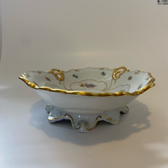Vintage JLMeneau Graf Von Henneberg Floral & Gold Centerpiece Bowl 12" Long - Picture 10 of 16